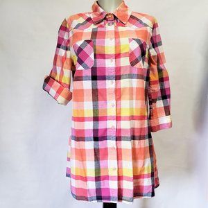 Bexley Women Western Plaid Roll tab Shirt Pink L